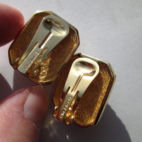 ✨ Vintage Christian Dior Clip-On Earrings Stamped CHR. DIOR Sparkly Bold - Picture 7 of 14